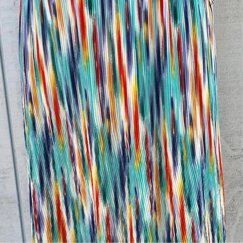 Story On Pleated Midi Skirt Multicolored Print Lined Sheer Elastic Waist - Picture 6 of 10